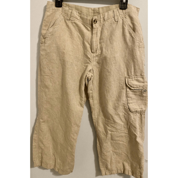 COLUMBIA XCO Pants Women's 10 Cargo Cropped Capri Hiking Linen Blend Beige N652 - Picture 2 of 9